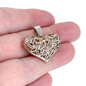 Vintage SU Sterling Silver 925 Filigree Heart Pendant